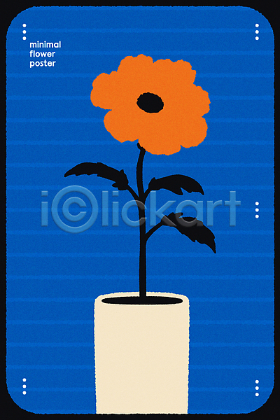 사람없음 AI(파일형식) 일러스트 그래픽 꽃 꽃병 미니멀 파란색 포스터