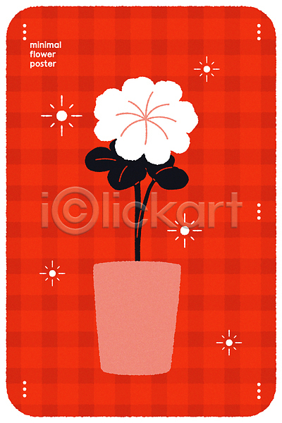 사람없음 AI(파일형식) 일러스트 그래픽 꽃 꽃병 미니멀 반짝임 빨간색 체크무늬 포스터