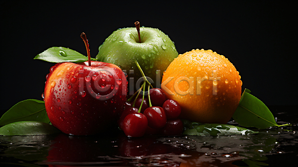 신선 사람없음 JPG 편집이미지 과일 다양 사과(과일) 수분 잎