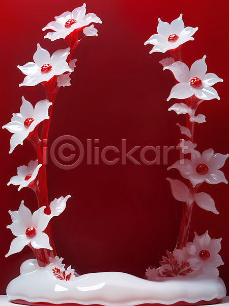 사람없음 JPG 디지털합성 편집이미지 겨울 겨울꽃 꽃 빨간색 유리 카피스페이스 편집소스 프레임 흰색