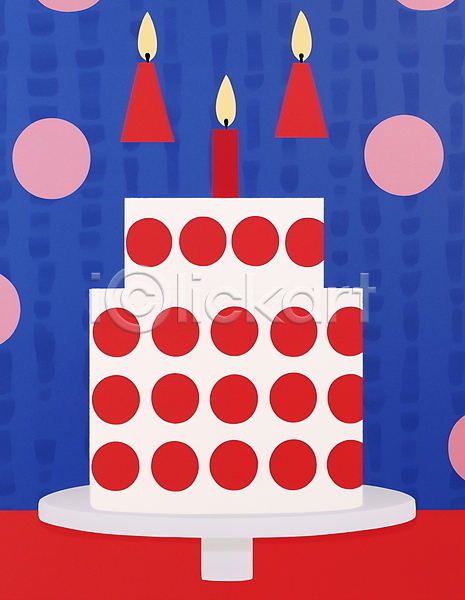 빈티지 축하 사람없음 JPG 일러스트 복고 빨간색 생일 생일케이크 촛불 카드(감사) 케이크 키치 파란색