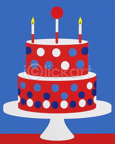 빈티지 축하 사람없음 JPG 일러스트 복고 빨간색 생일 생일케이크 촛불 카드(감사) 케이크 케이크스탠드 키치 파란색