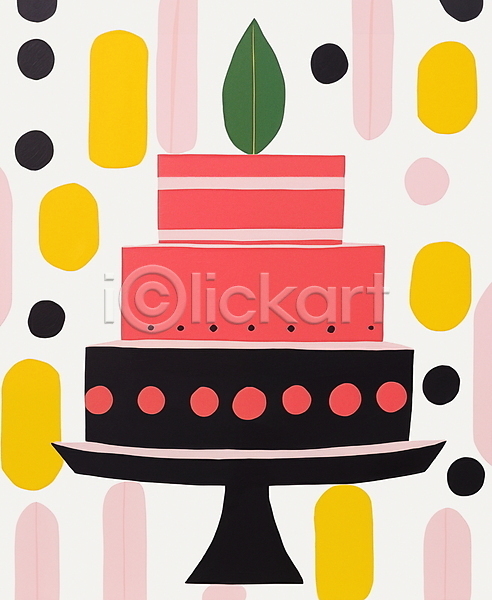 빈티지 축하 사람없음 JPG 일러스트 복고 생일 생일케이크 카드(감사) 케이크 케이크스탠드 키치
