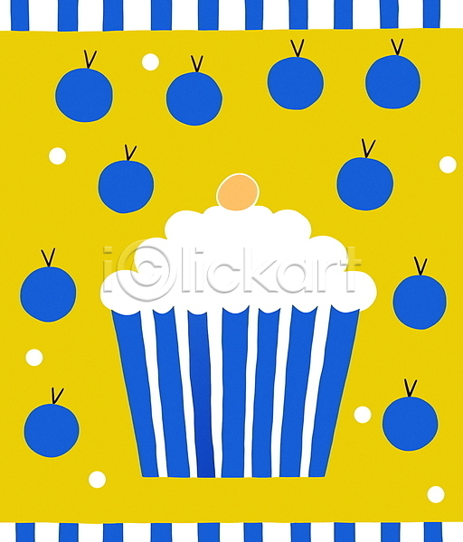 빈티지 축하 사람없음 JPG 일러스트 노란색 복고 생일 생일케이크 카드(감사) 컵케이크 케이크 키치 파란색