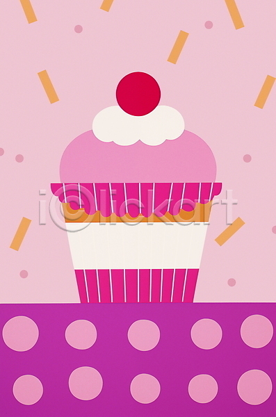 빈티지 축하 사람없음 JPG 일러스트 복고 분홍색 생일 생일케이크 카드(감사) 컵케이크 케이크 키치