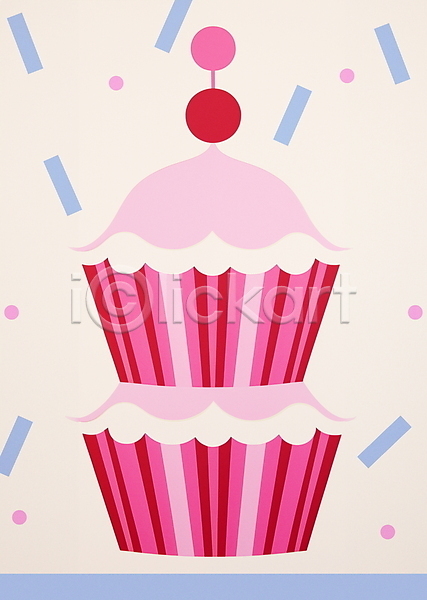 빈티지 축하 사람없음 JPG 일러스트 복고 분홍색 생일 생일케이크 카드(감사) 컵케이크 케이크 키치