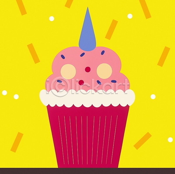 빈티지 축하 사람없음 JPG 일러스트 노란색 복고 분홍색 생일 생일케이크 카드(감사) 컵케이크 케이크 키치
