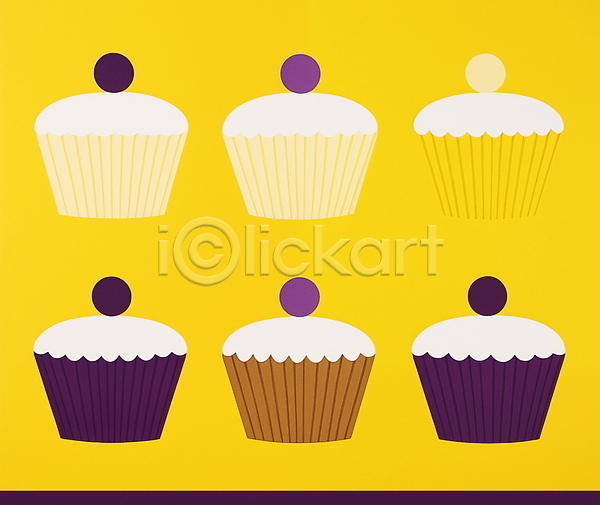 빈티지 축하 사람없음 JPG 일러스트 노란색 복고 생일 생일케이크 카드(감사) 컵케이크 케이크 키치