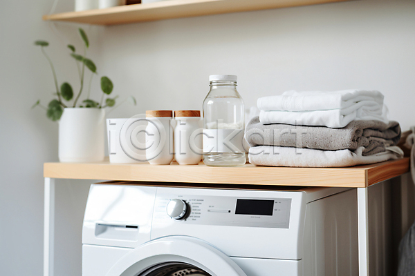 깨끗함 사람없음 JPG 디지털합성 편집이미지 가사 공간 드럼세탁기 빨래 빨랫감 선반 세제 세탁기 세탁실 수건 식물 실내 유리병 인테리어 화분