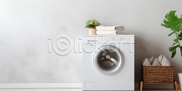 깨끗함 사람없음 JPG 디지털합성 편집이미지 가사 공간 드럼세탁기 빨래 빨랫감 세탁기 세탁실 식물 실내 인테리어 천(직물) 화분