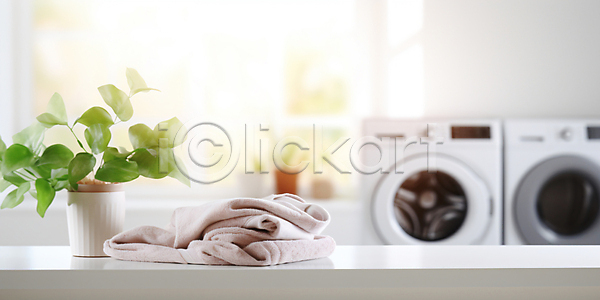 깨끗함 사람없음 JPG 디지털합성 편집이미지 가사 공간 드럼세탁기 빨래 빨랫감 세탁기 세탁실 수건 식물 실내 인테리어 창문 천(직물) 화분