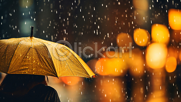 성인 성인여자한명만 여자 한명 JPG 뒷모습 디지털합성 실루엣 편집이미지 계절 날씨 도시 보케 비(날씨) 상반신 우산