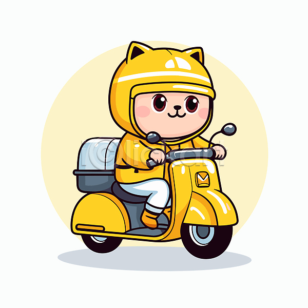 남자 성인 성인남자한명만 한명 AI(파일형식) 일러스트 노란색 배달원 배송 승차 오토바이 운전 전신 캐릭터