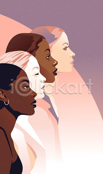 우아함 동양인 백인 성인 성인여자만 여러명 여자 외국인 흑인 AI(파일형식) 일러스트 글로벌 다인종 모델 보라색 뷰티 상반신 초상화