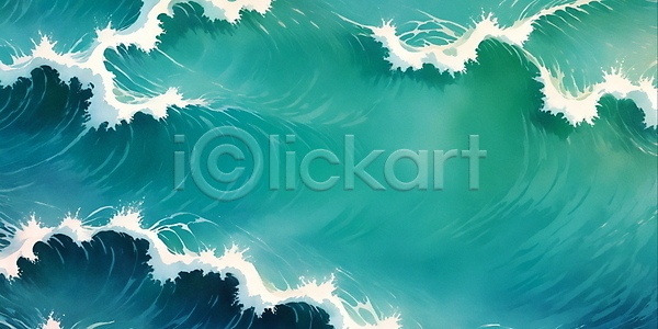 사람없음 JPG 일러스트 물결 바다 백그라운드 수채화(물감) 자연 청록색 파도