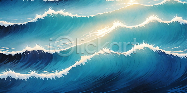 사람없음 JPG 일러스트 바다 백그라운드 수채화(물감) 윤슬 자연 파도 파란색