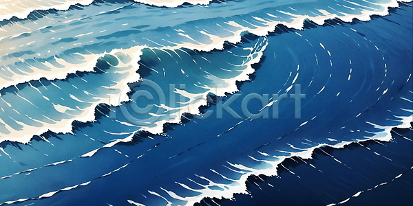 사람없음 JPG 일러스트 물결 바다 백그라운드 수채화(물감) 자연 파도 파란색