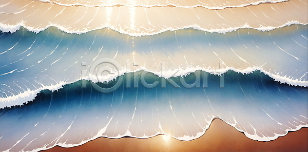 사람없음 JPG 일러스트 바다 백그라운드 수채화(물감) 윤슬 자연 파도 파란색 해변