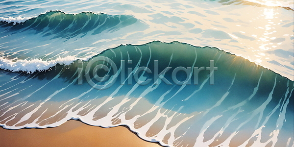 사람없음 JPG 일러스트 바다 백그라운드 수채화(물감) 윤슬 자연 파도 파란색 해변