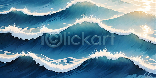 사람없음 JPG 일러스트 바다 백그라운드 수채화(물감) 윤슬 자연 파도 파란색