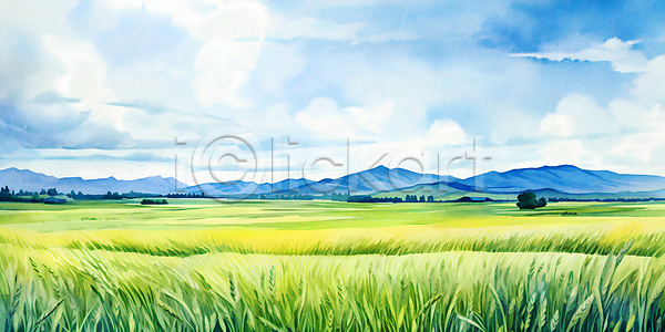 사람없음 JPG 일러스트 구름(자연) 맑음 백그라운드 보리밭 봄 산 여름(계절) 자연 청보리밭 초원(자연) 풀(식물) 풍경(경치) 하늘