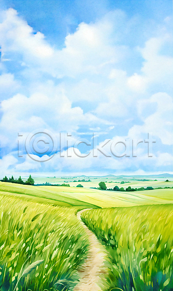 사람없음 JPG 일러스트 구름(자연) 길 맑음 백그라운드 보리밭 봄 산 여름(계절) 자연 청보리밭 초원(자연) 풀(식물) 풍경(경치) 하늘