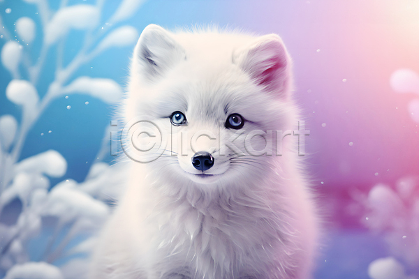 사람없음 JPG 편집이미지 겨울 눈(날씨) 동물 백여우 보라색 북극여우 빛 여우 파란색 한마리
