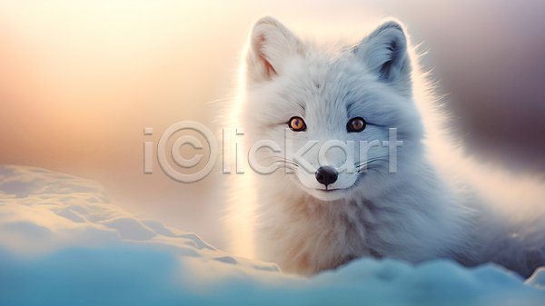 사람없음 JPG 편집이미지 겨울 눈(날씨) 동물 백여우 북극여우 빛 여우 한마리