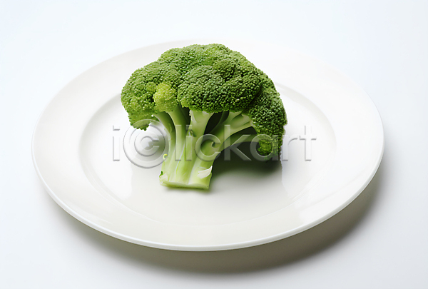 신선 사람없음 JPG 편집이미지 브로콜리 음식 접시 채소 초록색 한개 흰배경