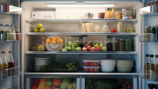 신선 사람없음 JPG 디지털합성 편집이미지 가득함 냉장고 식재료 오픈 음식