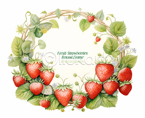 감성 빈티지 사람없음 PSD 일러스트 과일 딸기 식물 잎 프레임