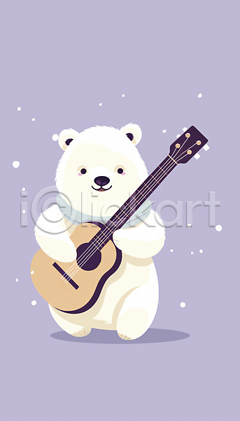 귀여움 포근함 사람없음 PSD 일러스트 겨울 곰 곰캐릭터 그림 기타 목도리 백곰 보라색 연주 한마리