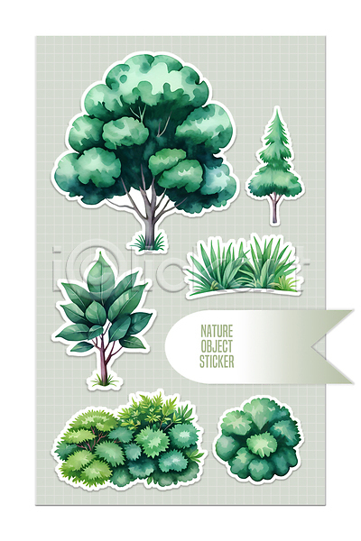 사람없음 PSD 일러스트 나무 세트 스티커 엘리먼트 오브젝트 잎 자연 초록색 풀(식물) 풀잎