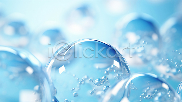 사람없음 PSD 디지털합성 편집이미지 거품 물방울 백그라운드 보습 성분 수분 액체 앰플 콜라겐 파란색 화장품