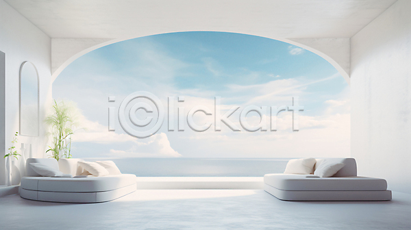 사람없음 JPG 편집이미지 공간 구름(자연) 디자인 소파 실내 인테리어 창문 쿠션 하늘 흰색