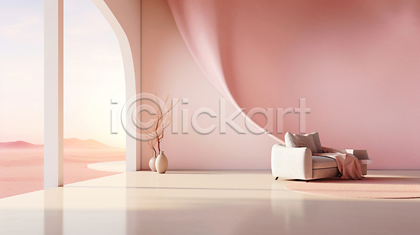 사람없음 JPG 편집이미지 공간 디자인 분홍색 산 소파 실내 인테리어 창문 카펫 햇빛 화분