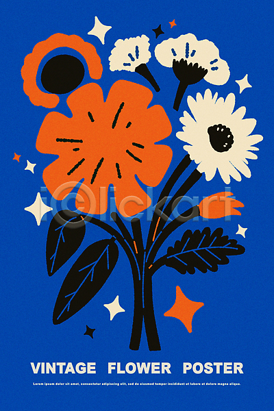 빈티지 사람없음 AI(파일형식) 일러스트 그래픽 꽃 미니멀 식물 파란배경 팬시 포스터