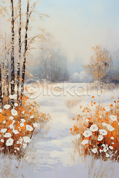 사람없음 JPG 일러스트 겨울 꽃 나무 눈(날씨) 백그라운드 설경 설원 유화 자연 풍경(경치)