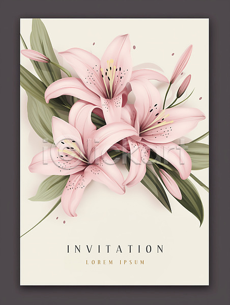 사람없음 PSD 편집이미지 백합(꽃) 분홍색 사각형 잎 초대장 카드(감사)