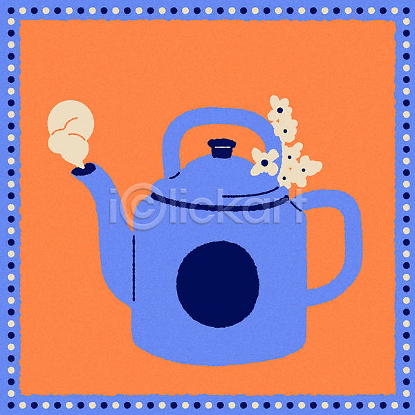 빈티지 티타임 사람없음 AI(파일형식) 일러스트 그래픽 꽃 미니멀 연기 엽서 잔 주전자 차(음료) 찻주전자 컬러풀 컵 테두리