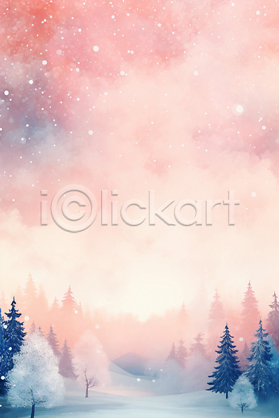 사람없음 JPG 디지털합성 일러스트 겨울 그림 백그라운드 번짐 분홍색 수채화(물감) 숲 자연 풍경(경치)