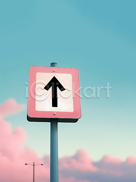 사람없음 PSD 디지털합성 편집이미지 구름(자연) 미니멀 분홍색 사인 편집소스 표지판 하늘 하늘색 화살표