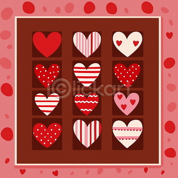 빈티지 사람없음 JPG 일러스트 발렌타인데이 분홍색 초콜릿 카드(감사) 하트