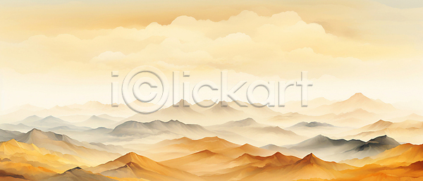 사람없음 JPG 일러스트 백그라운드 산 산맥 수채화(물감) 주황색 추상 풍경(경치)