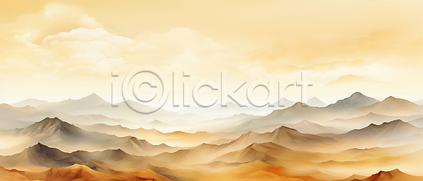 사람없음 JPG 일러스트 백그라운드 산 산맥 수채화(물감) 주황색 추상 풍경(경치)