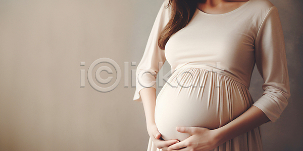 행복 성인 성인여자한명만 여자 한명 JPG 디지털합성 앞모습 편집이미지 배(신체부위) 베이지색 상반신 엄마 원피스 육아 임산부 임신