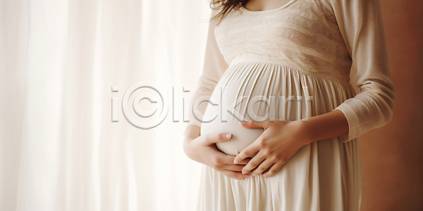 행복 성인 성인여자한명만 여자 한명 JPG 디지털합성 앞모습 편집이미지 배(신체부위) 상반신 엄마 원피스 육아 임산부 임신 흰색