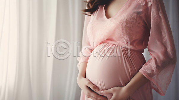 행복 성인 성인여자한명만 여자 한명 JPG 디지털합성 앞모습 편집이미지 배(신체부위) 상반신 엄마 원피스 육아 임산부 임신
