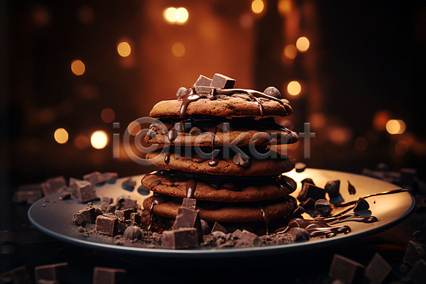 달콤 사람없음 JPG 편집이미지 갈색 보케 쌓기 음식 접시 초코칩 초코칩쿠키 초코쿠키 초콜릿 쿠키