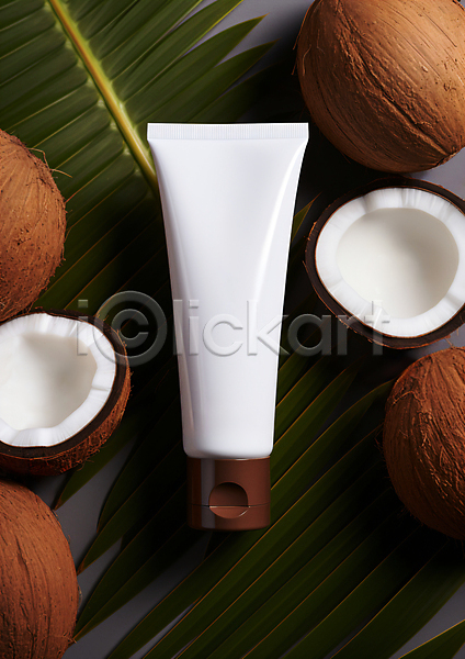 사람없음 JPG 디지털합성 편집이미지 목업 보습 뷰티 오일(화장품) 천연 코코넛 코코넛오일 튜브용기 피부 화장품
